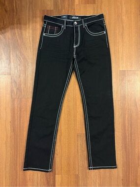 True Luck Jeans Women’s 32 Black Straight Leg Contrast Stitch NWT